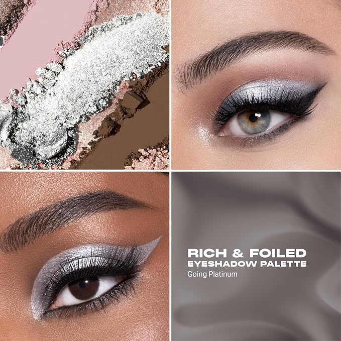 Morphe Rich & Foiled Artistry Palette - Foil-Effect Smokey Eyeshadow Palette with Matte, Shimmer & Foil Finishes - Rose, Brown & Silver Eyeshadow with Luminous Payoff - Going Platinum (0.35 oz)-BrightBean Baby