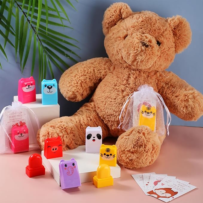 30 Sets Wild Animal Birthday Lip Balm Gifts Bulk Baby Shower Prizes Gift Girl Birthday Lip Balm Jungle Animal Party Favors for Preschool Toddler Boy Girl Classroom Prizes Classroom Prizes-BrightBean Baby