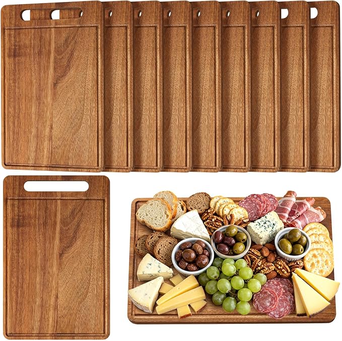 Nuenen 10 Pcs Bulk Wood Cutting Board with Handle 12 x 7.8 Inch Acacia Wooden Kitchen Serving Chopping Boards for Pizza, Bread, Charcuterie, Fruit, Vegetables(Acacia)
