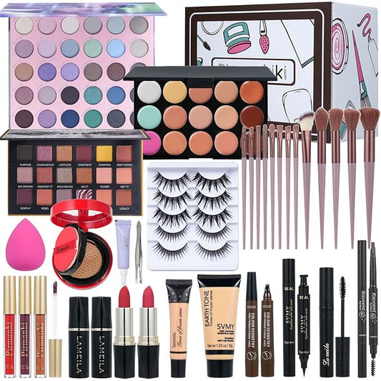 All in One Makeup Kit for Women Full Kit,Travel Makeup Set,Makeup Gift Set for Girls & Teen,Professional Makeup Kit Includes lash Clusters Kit Eyeshadow Lipstick Brow Pencil Eyeliner Brush Set-BrightBean Baby