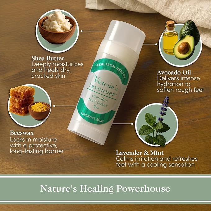 Victoria's Lavender Heel Balm Stick – Ultra-Rich Foot Therapy Balm for Dry, Cracked Feet – Softener for Cracked & Rough Skin – Dry Heels Treatment for Men and Women - Lavender Mint - 2 packs-BrightBean Baby