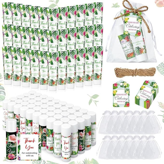 200 Pcs Baby Shower Wedding Party Favors Gift Set, 50 Pcs Baby Shower Hand Cream and 50 Lip Balm for Wedding Bridesmaid Guests Gift Supplies with 50 Organza Bag 50 Thank You Tag(Tropical)-BrightBean Baby
