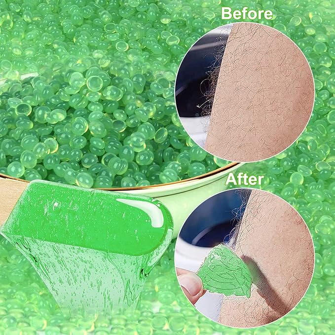 Hard Wax Beads for Brazilian Waxing, At Home Pearl Wax for Bikini, Face, Eyebrow, Legs - 300g (10 Oz) with 10 Wax Spatulas (Light Green-Aloe)-BrightBean Baby