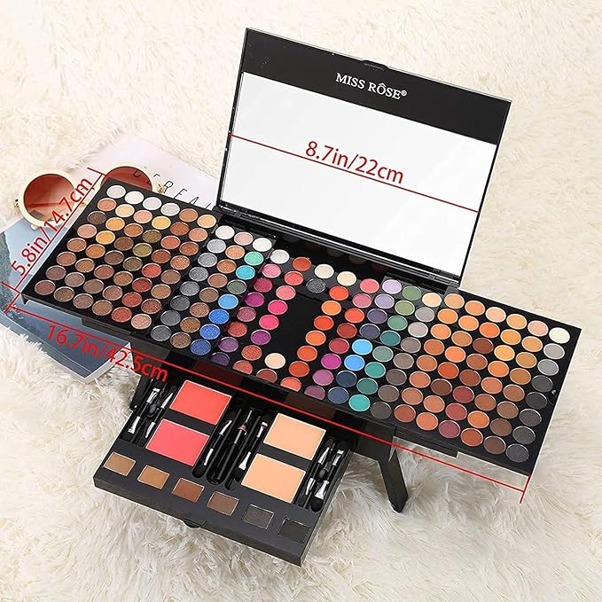 190 Colors Makeup Pallet,Professional Makeup Kit for Women Full Kit,All in One Makeup Sets for Women&Beginner,include Eyeshadow,Lipstick,Compact Powder,Eyeliner,Concealer(004-Black)-BrightBean Baby