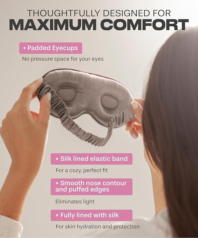 SUNDAYSILKS™ 3D Contoured Silk Sleep Mask | Padded Silk Eye Mask with Eye Cups for Lash Extensions | Blackout, Organic for Women & Men, Perfect for Travel, Slip-Free Deep Sleeping, Antifaz para Dormir-BrightBean Baby