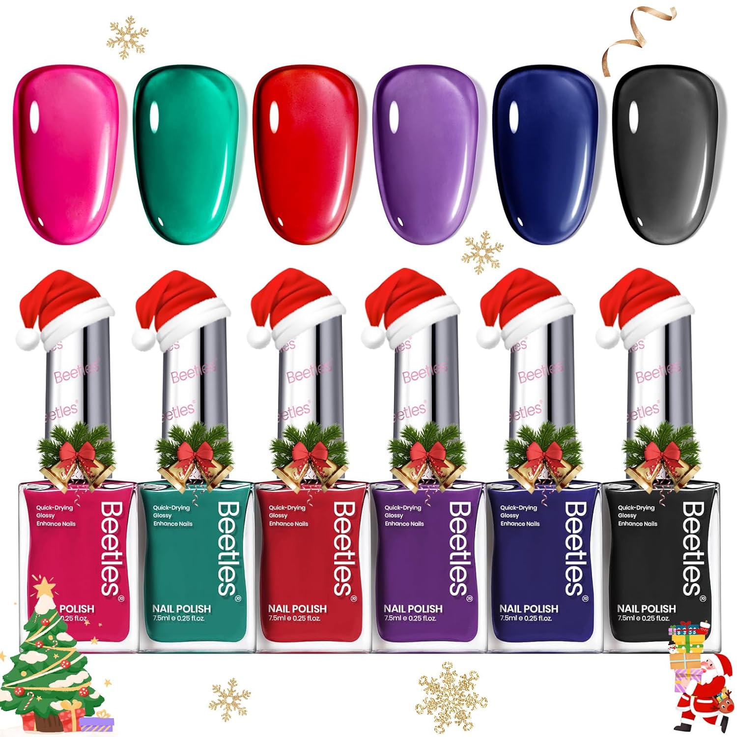 Beetles Christmas Nail Polish Set, 6 Colors Quick Dry Jelly Nail Polish Kit, Winter & Fall Sheer Jelly Syrup Nails Enchanted Night Gifts for Women Salon DIY Manicure Kit-BrightBean Baby
