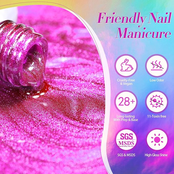 Born Pretty Cat Magnetic Eye Gel Nail Polish Spring Summer Neon Shimmer Glitter Holographic Cat Magnetic Eye Gel Crystal Glass Cat Magnetic Gel Polish Nail Art Manicure DIY at Home 6PCS-BrightBean Baby