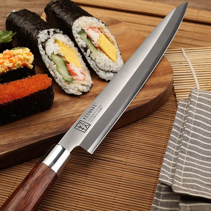 KEEMAKE Sashimi Sushi Knife Japanese - 9.5 inch Yanagiba Knife Japanese VG10 Stainless steel Single Bevel Blade, Perfect Rosewood Handle Filleting & Slicing Knives