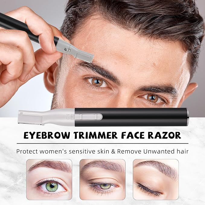 Chumia 2 Pcs Electric Eyebrow Trimmer Women Precision Face Razors Mini Shaver with Comb Christmas Women Gift Battery Operated Personal Epilator for Face Neck Fuzz Lips Leg(Black)-BrightBean Baby