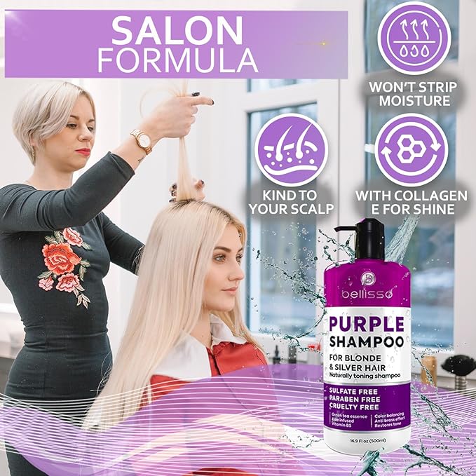Purple Shampoo - Toner for Blonde Hair - Sulfate and Paraben Free - More Balanced Color Treated, Bleached, Silver, White and Gray Hair - No More Orange, Straw Yellow and Brassy Tones - Women and Men-BrightBean Baby