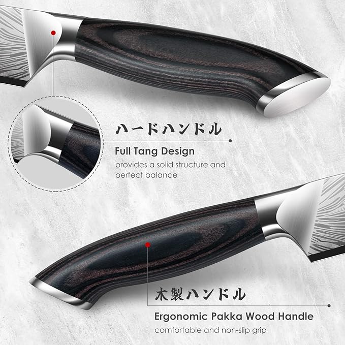 SHAN ZU Steak Knives Set of 6, Ultra Sharp 4.5 Inch High Hardness Powder Steel Steak Knife Set, Serrated Steak Knives with Ergonomic Pakkawood Handle Japanese Knives for Steak, Bread and Butter