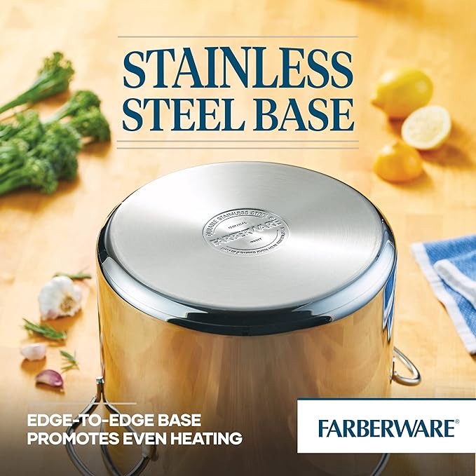 Farberware Classic Stainless Steel Stock Pot 12 Quart with Lid - Large Pasta Pot