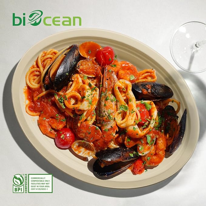 12.5 Inch Compostable Oval Plates [125-Value Pack] - Sustainable and Heavy-Duty Compostable Paper Plates, Natural Sugarcane Bagasse Biodegradable Plate, Natural Brown