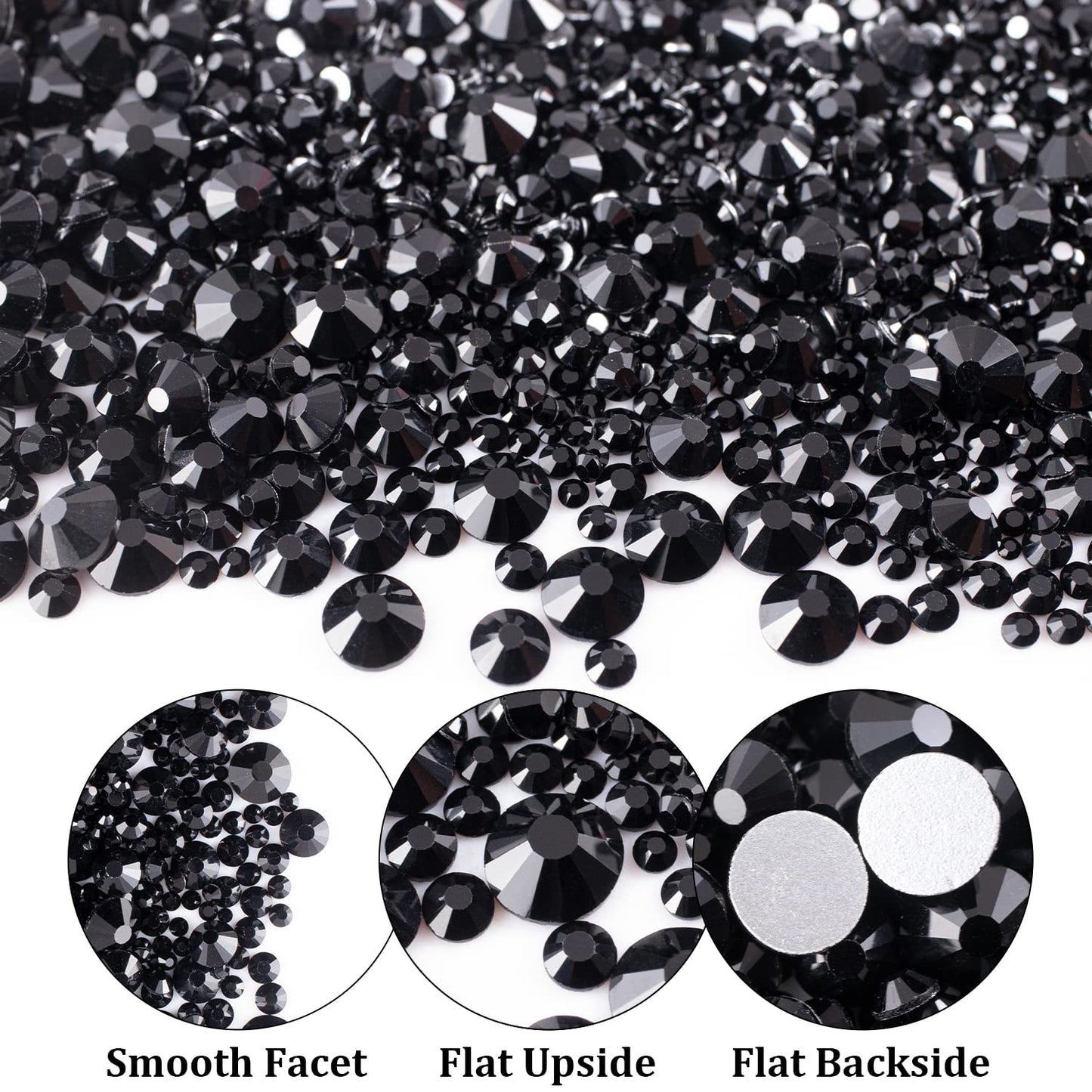 One Pack 2000 Pcs of Flatback Round Black Rhinestones 6 Sizes (1.5-6 mm) with Nail Art Rhinestone Picker Pencil and Tweezers for DIY and Salon Use-BrightBean Baby