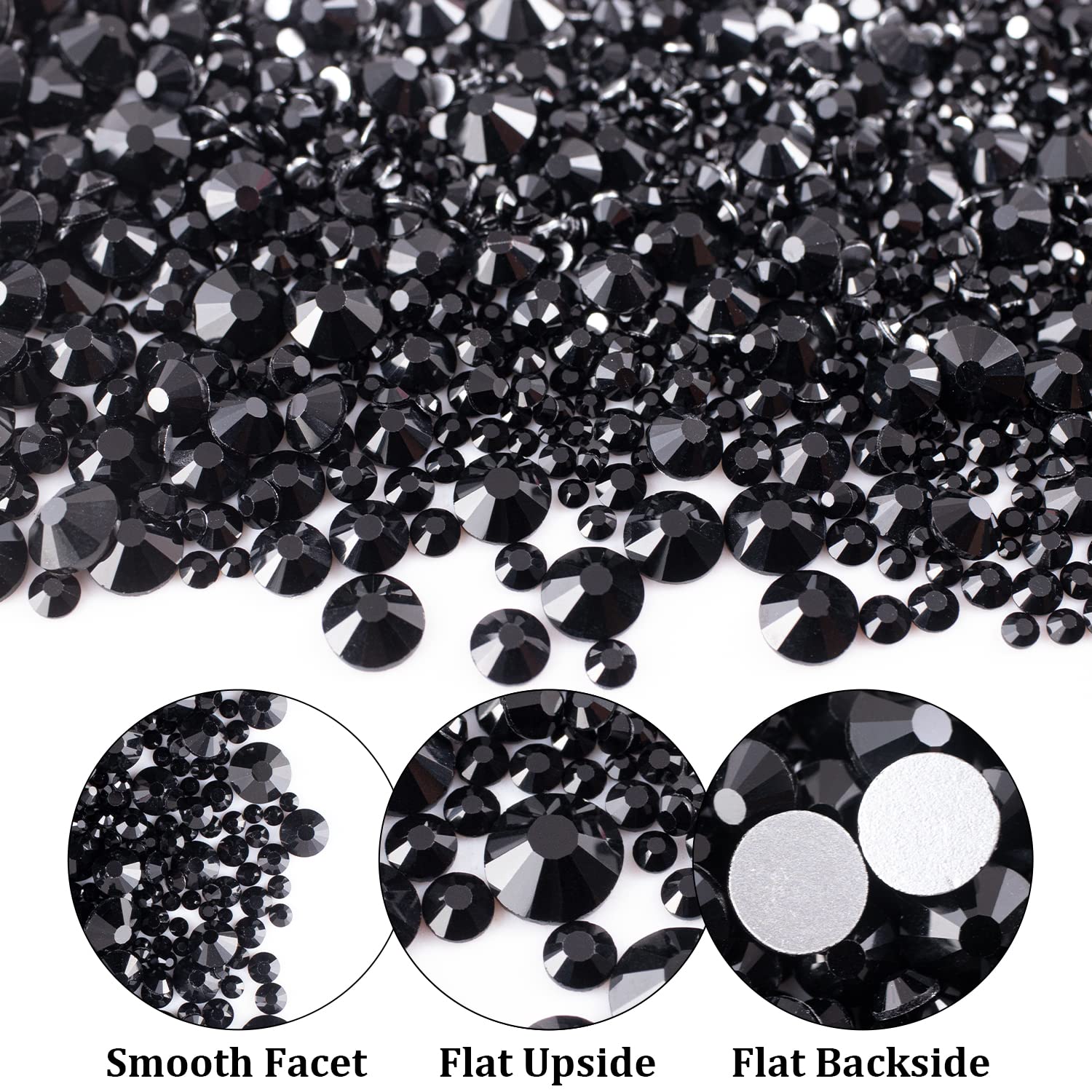 One Pack 2000 Pcs of Flatback Round Black Rhinestones 6 Sizes (1.5-6 mm) with Nail Art Rhinestone Picker Pencil and Tweezers for DIY and Salon Use-BrightBean Baby