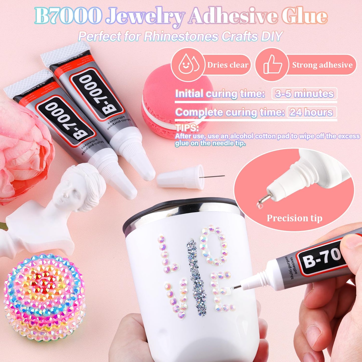 30000Pcs Resin Rhinestones for Bedazzling with 3Pcs B7000 Jewelry Glue, White AB Flatback Gems Rhinestones for Crafting, Clothing Tumblers Mugs Shoes Fabric Decor Nail Art-BrightBean Baby