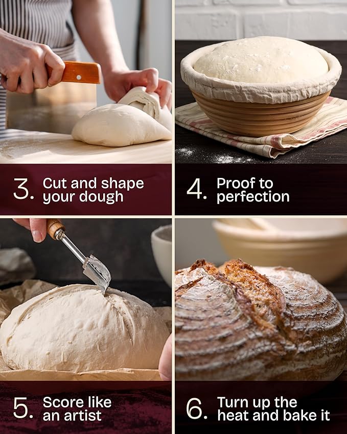 Superbaking Banneton Bread Proofing Basket, Sourdough Bread Baking Supplies, Round 9 Inch Sourdough Starter Kit, Proofing Basket for Baking, Bread Making Supplies Tools, Banneton Basket Gift Set