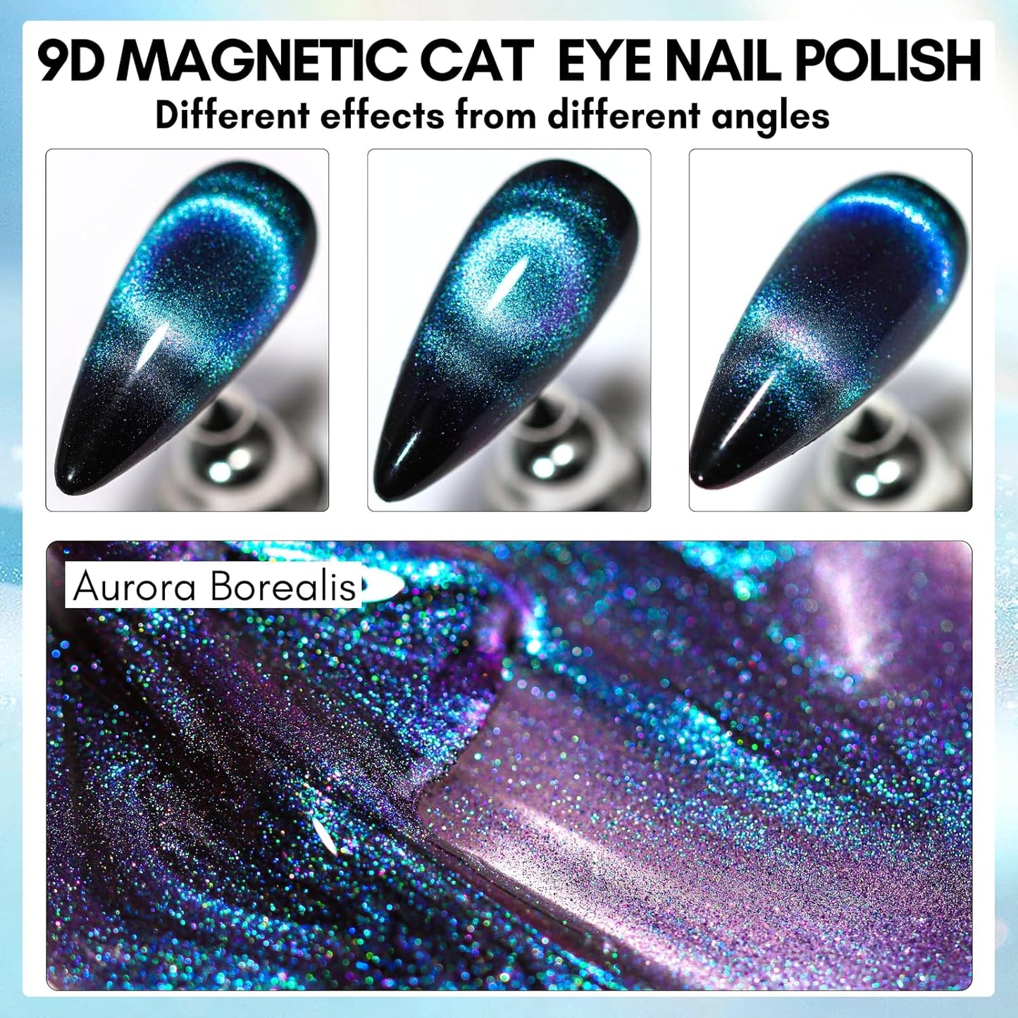 Makartt Blue Cat Eye Gel Nail Polish: Magnetic Glitter Gel Polish Soak-Off UV/LED with Aurora Effect, Long-Lasting Black Hole Shine, Comes with Magnet Stick Salon Home Nail Art 10ml-BrightBean Baby