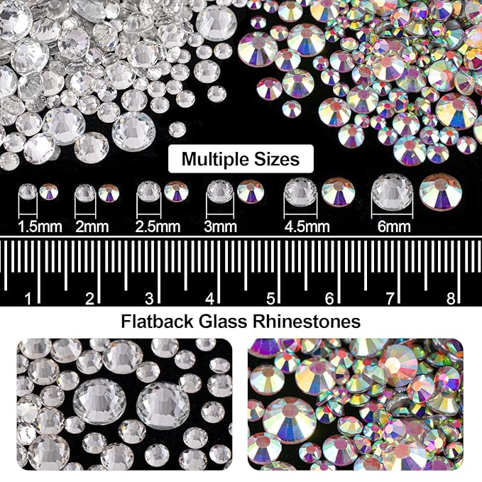 Flat Back Rhinestone Kits Colorful Rhinestones+Crystal AB&Transparent White Gems With Picker Pencil And Tweezer For Home DIY And Professional Nail Art-BrightBean Baby