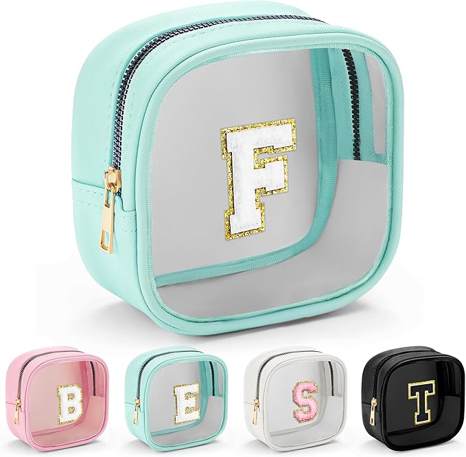 YOOLIFE Initial Make Up Bag Travel Toiletry Bag, Clear Makeup Bag Preppy Cosmetic Bags Organizer Travel Essentials Gifts for Women Teen Girlfriend Teacher Mom Birthday Mothers Day Gifts Blue F-BrightBean Baby