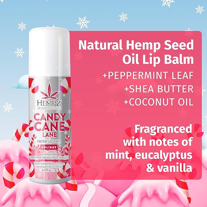 Hempz Limited Edition Candy Cane Lane Lip Balm (.25 Oz) – Holiday Scented Travel Sized Moisturizing Lip Balm for Women & Men, Chapstick Moisturizer for Combatting Dry or Very Dry Lips-BrightBean Baby
