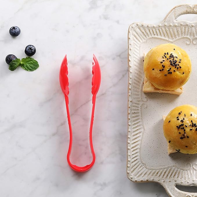 New Star Foodservice 35728 Utility Tong, High Heat Plastic, Scalloped, 6 inch, Set of 12, Red