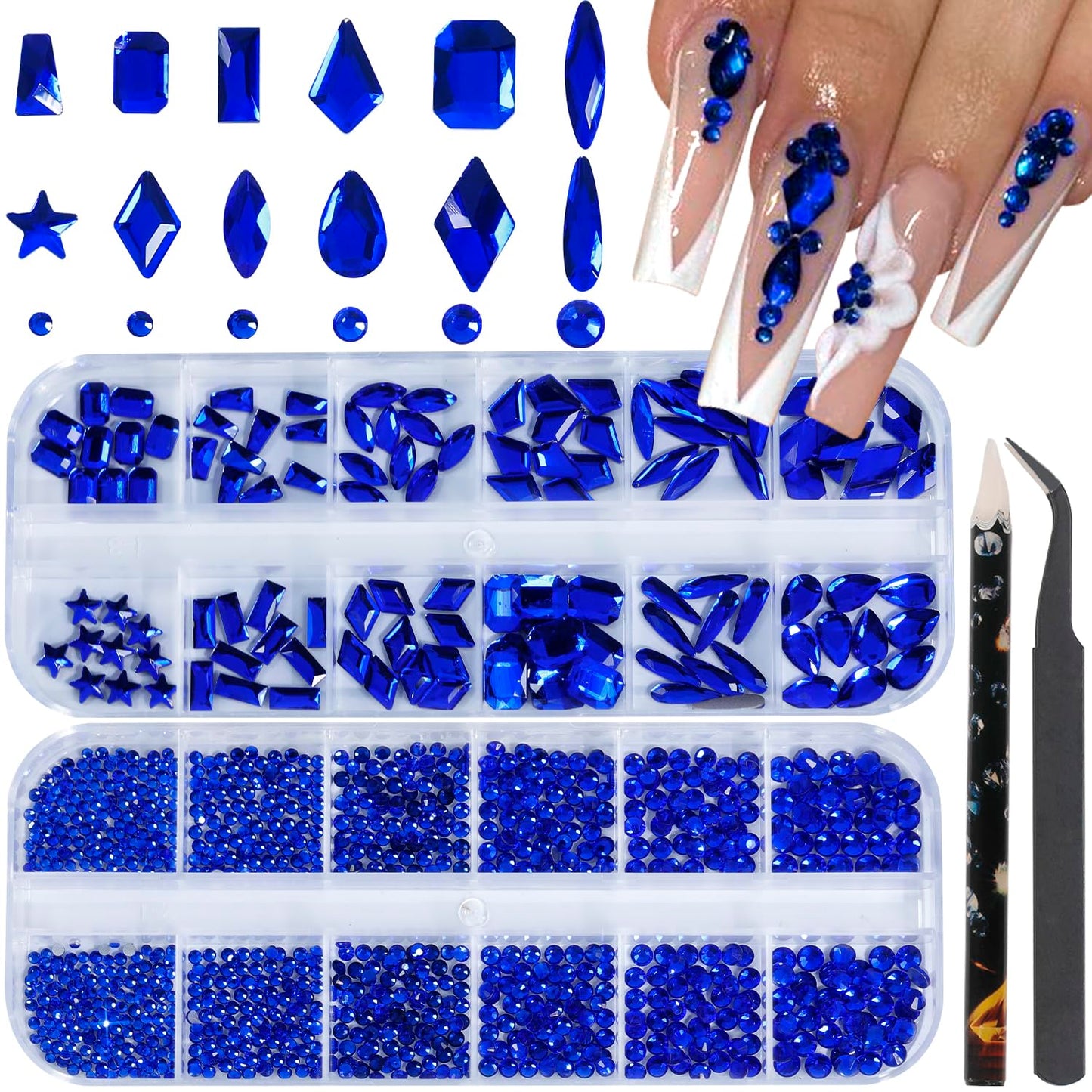 HNUIX Nail Rhinestones - 3D Multi Shape Size, Blue Nail Gems, Flat Back, with Kit, for Nail Art, DIY Decorations-BrightBean Baby