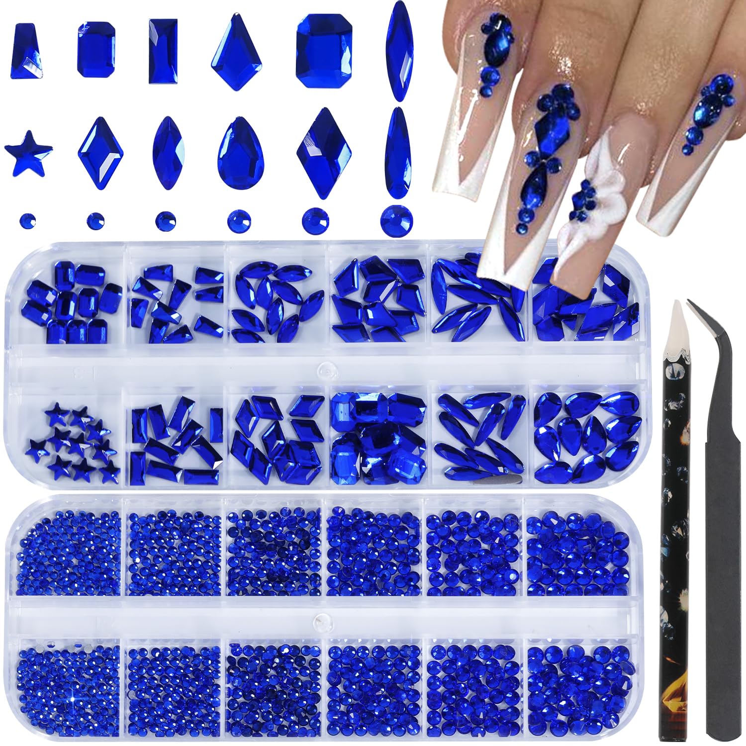 HNUIX Nail Rhinestones - 3D Multi Shape Size, Blue Nail Gems, Flat Back, with Kit, for Nail Art, DIY Decorations-BrightBean Baby