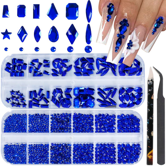 HNUIX Nail Rhinestones - 3D Multi Shape Size, Blue Nail Gems, Flat Back, with Kit, for Nail Art, DIY Decorations-BrightBean Baby