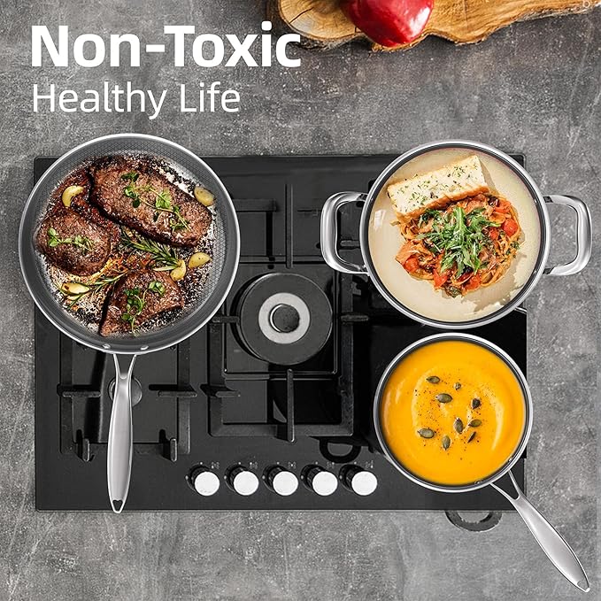 COOKER KING Non-toxic Frying Pans Set of 3 - Tri Ply Stainless Steel 8+10+12 Inch