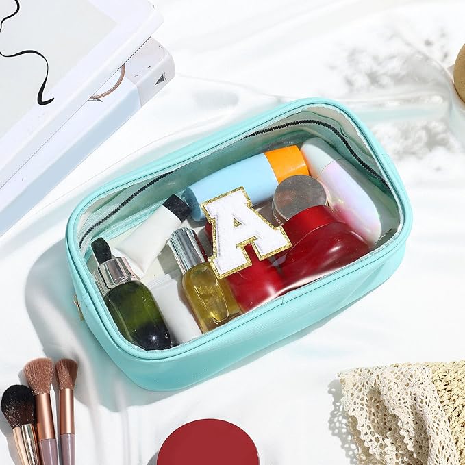 YOOLIFE Initial Make Up Bag Travel Toiletry Bag, Clear Makeup Bag Preppy Cosmetic Bags Organizer Travel Essentials Gifts for Women Teen Girlfriend Teacher Mom Birthday 12 Year Old Girl Gifts Blue T-BrightBean Baby