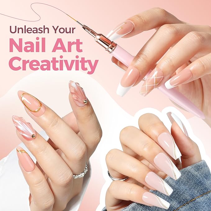 UNA GELLA Nail Art Brushes Metallic, 5 Count Liner Pens Set For Nail Art Gel Polish, Detail Nail Art Design Painting Brush Set For Nails Gel Fine Drawing Nail Tools, Sizes 7/9/11/15/25mm-BrightBean Baby