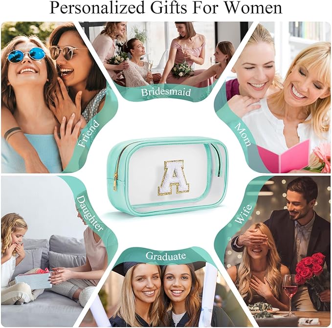 YOOLIFE Initial Make Up Bag Travel Toiletry Bag, Clear Makeup Bags Preppy Cosmetic Bags Organizer Travel Essentials Gifts for Women Teen Girlfriend Teacher Mom Birthday Girl Gift Makeup Case Blue M-BrightBean Baby