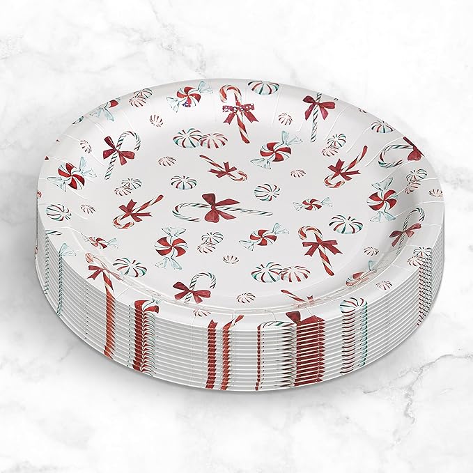 Papyrus Disposable Tabletop Plates Set - Elegant and Sturdy Plates for Any Occasion, Peppermint Candy Cane, Dinnerware Set