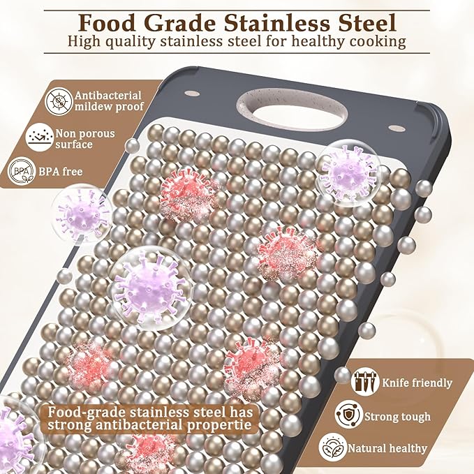 GUANCI Cutting Board for Kitchen Double Sided 304 Stainless Steel Chopping Board Food-Grade Stainless Steel and Wheat Straw PP Samll Size 14’’×9.6’’ Easy to Clean