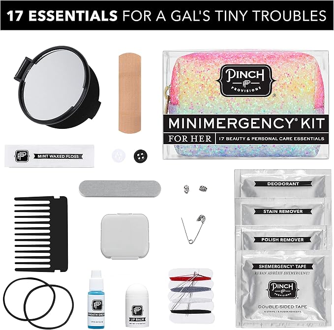 Pinch Provisions Rainbow Minimergency Kit, includes 17 Travel-Sized Cosmetic Essentials, Convenient for Purses, Emergency Beauty Accessories, Gifts for Holiday’s & Birthday’s-BrightBean Baby
