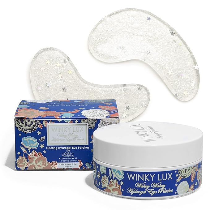 Winky Lux Wakey Wakey Hydrogel Eye Patches – Cooling Under Eye Patches for Puffiness, Dark Circles & Bags, Infused with Caffeine, Vitamin C & Hyaluronic Acid-BrightBean Baby