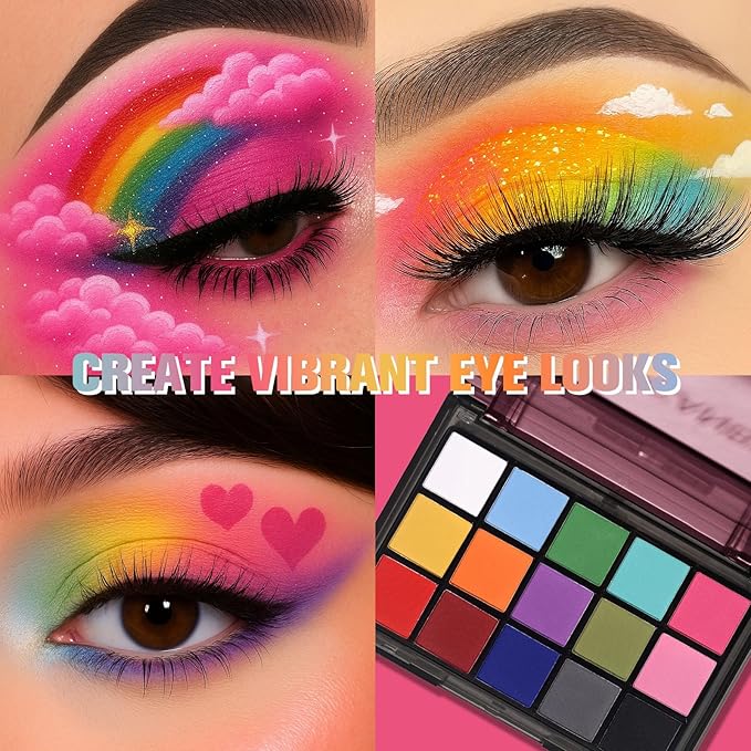 UCANBE Halloween Makeup Palette, 15 Colors Matte Black White Red Blue Green Purple Pink Eye Shadow, High Pigmented Blendable Bright & Dark Shade Pallet for Cosplay SFX Costume Stage Parties-BrightBean Baby