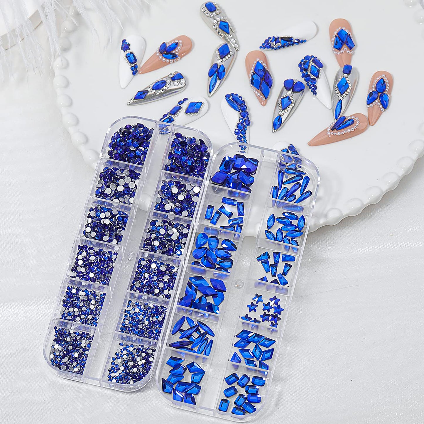 HNUIX Nail Rhinestones - 3D Multi Shape Size, Blue Nail Gems, Flat Back, with Kit, for Nail Art, DIY Decorations-BrightBean Baby