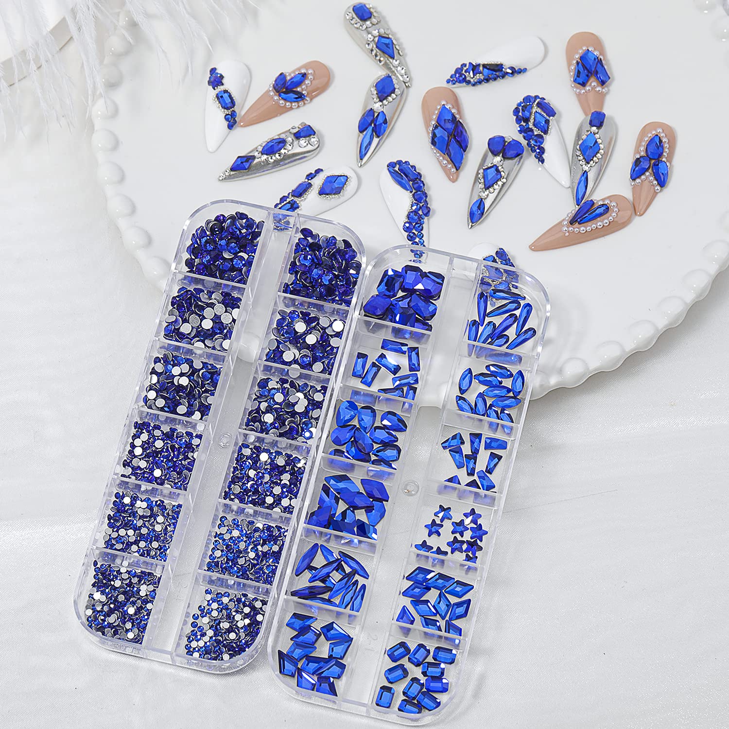 HNUIX Nail Rhinestones - 3D Multi Shape Size, Blue Nail Gems, Flat Back, with Kit, for Nail Art, DIY Decorations-BrightBean Baby