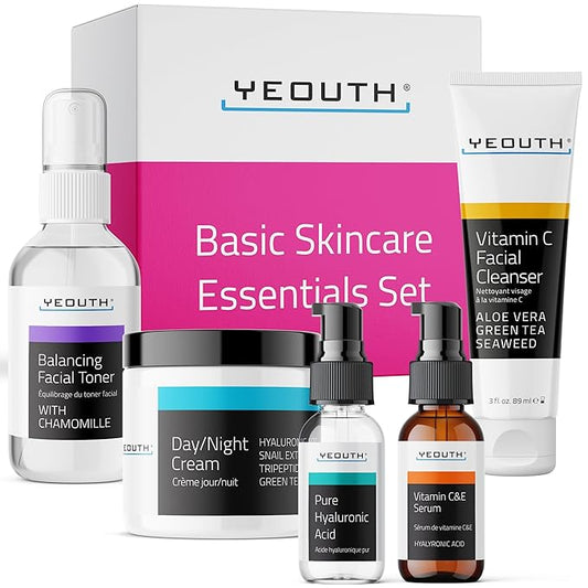 YEOUTH Skin Care Set: Hyaluronic Acid Serum for Face, Vitamin C Facial Serum, Face Cleanser, Toner & Cream, Hydrating Skin Care Kit 5-Piece-BrightBean Baby