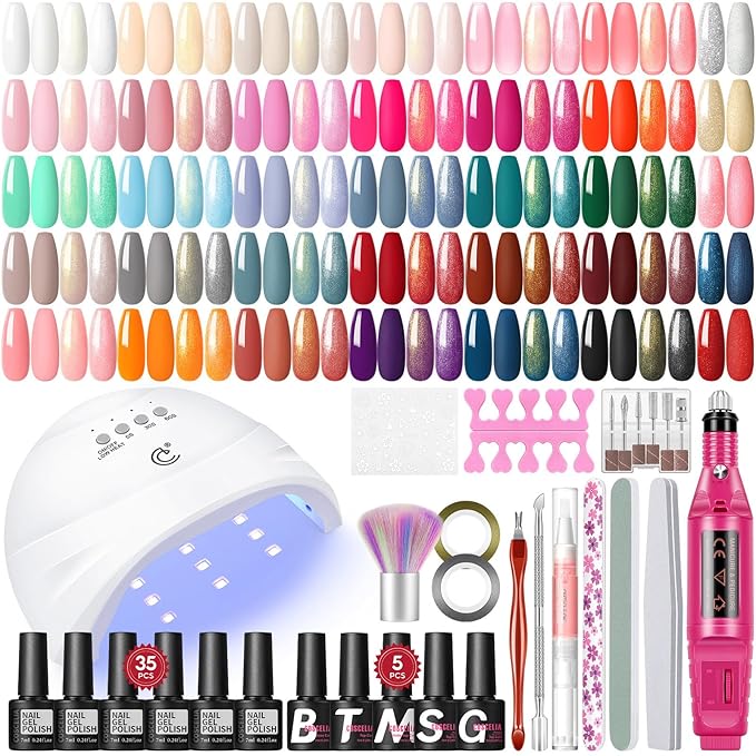 COSCELIA Gel Nail Polish Kit with U V light and Drill Starter Kit 35 Colors Gel Nail Polish with 5pcs Top Base Coat Nail Art All Seasons Professional Gel Manicure Kit DIY at Home Gifts for Women-BrightBean Baby