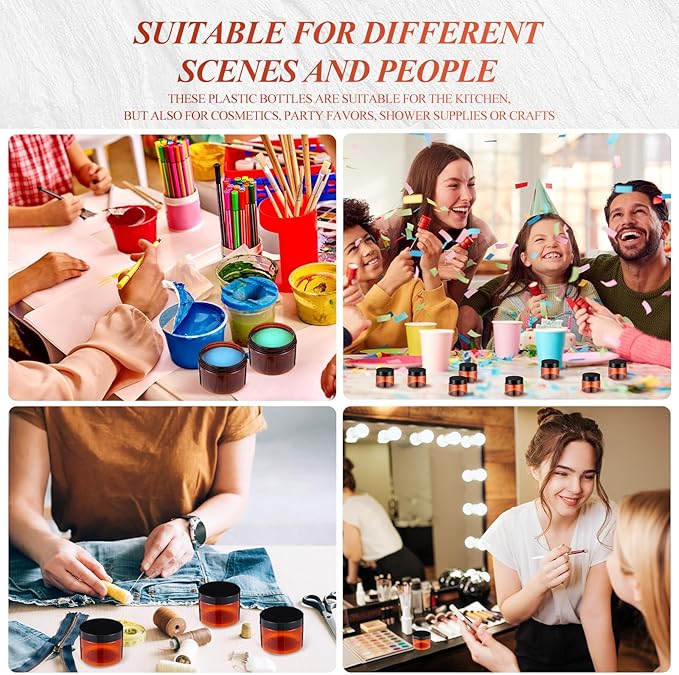 SATINIOR 24 Pieces Empty Clear Plastic Jars with Lids Round Storage Containers Wide Mouth for Beauty Product Cosmetic Cream Lotion Liquid Butter Craft and Food(Amber Lid,2 oz)-BrightBean Baby