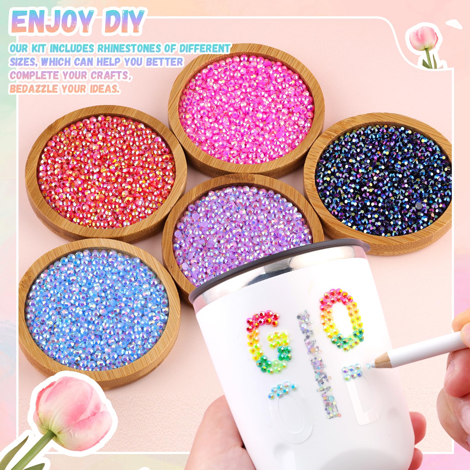 30000Pcs Resin Rhinestones with B7000 Jewelry Glue for Crafting, Multicolors 3mm Non Hotfix Flatback Gems, Bedazzling Crystal for DIY Crafts Clothing Tumblers Mugs Shoes Fabric Decor Nail Art-BrightBean Baby