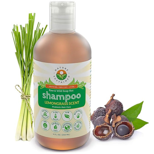 Organic Shampoo - Raw & Wildcrafted with Probiotics, Hypoallergenic Natural & Sulfate Free Shampoo for Sensitive Scalp, Dry Hair, Dandruff, Eczema & Psoriasis, 9oz, Lemongrass-BrightBean Baby