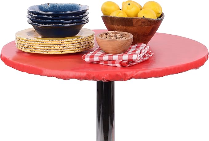 Yourtablecloth Heavy Duty Vinyl Round Fitted Tablecloth (Table Cover) with Flannel Backing Vibrant Colors Elasticized Tablecloth Great for Indoor and Outdoor Dining and Playing Cards 60” Royal Blue
