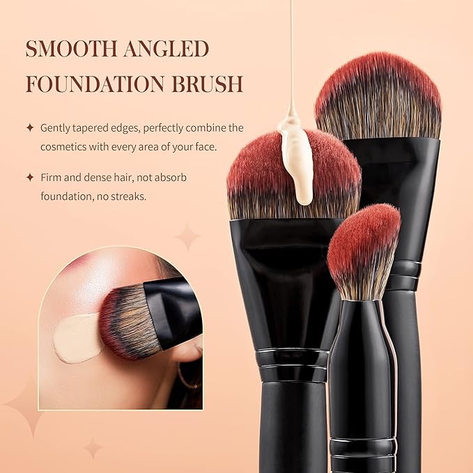 Jessup Full Makeup Brushes Set 13pcs, Professional Vegan Foundation Powder Contour Blush Highlight Eyeshadow Blending Concealer Spoolie EyeLiner Brush, Phantom Black T300-BrightBean Baby