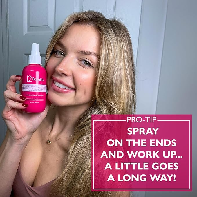 12 Benefits Leave-In Conditioner Spray – Instant Healthy Hair Treatment, Anti-Frizz, Detangles, Strengthens & Repairs, Heat Protection with Quaternium 39 & Silk Fibre Protein, 6 Fl Oz-BrightBean Baby