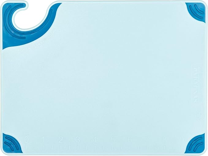 San Jamar Saf-T-Grip Plastic Cutting Board with Safety Hook, 9" x 12" x 0.375", Blue, (Pack of 6)