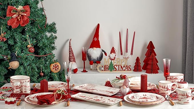 Bico Toile De Jouy Winter Wonderland Ceramic 14 inch Rectangular Serving Platter, Set of 2, for Serving Salad, Pasta, Cheese, Ham, Appetizer, Microwave & Dishwasher Safe